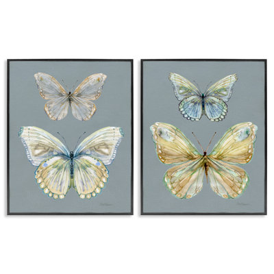 Ensemble de 2 giclées encadrées Butterfly Pairs Over Slate, design par Carol Robinson