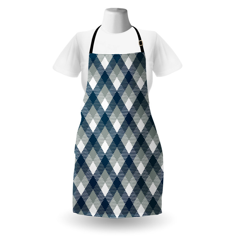 Tablier abstrait de préparation et saveur unisexe, forme tartan à carreaux, taille adulte, blanc foncé / bleu foncé