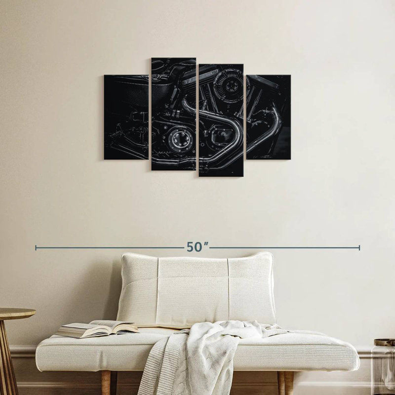 Mehar Monochromatic Motorcycle Engine, 22" H x 36" W