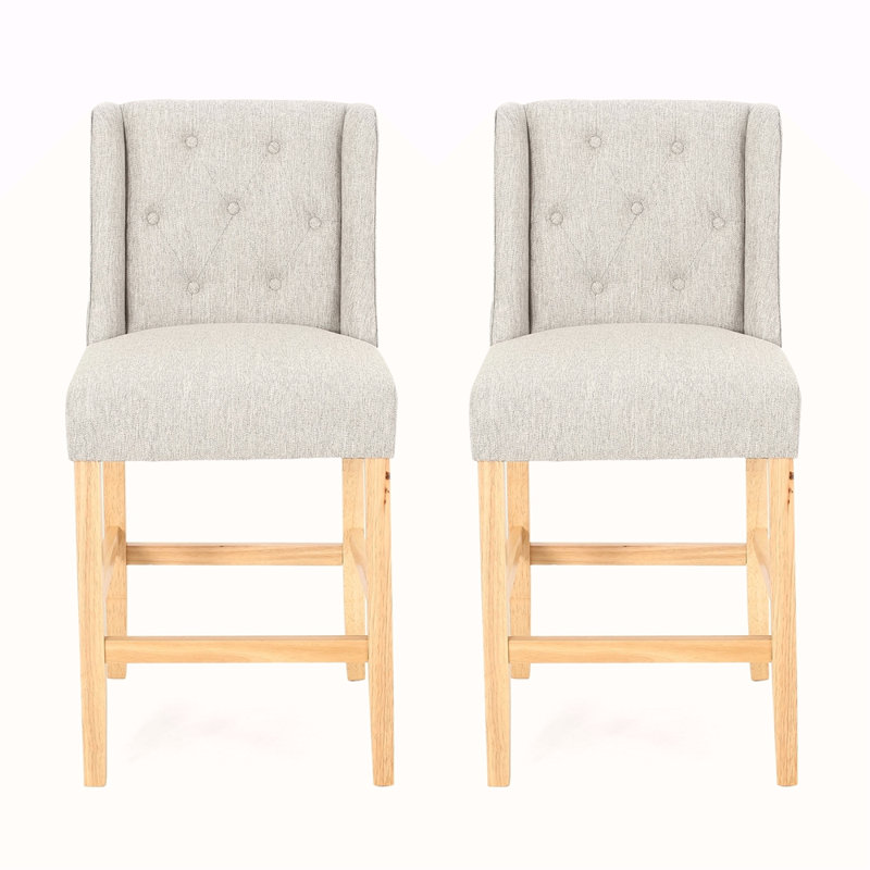 Ensemble de 2 tabourets de comptoir à oreilles capitonnés en tissu Vienna Vienna, gris clair, naturel