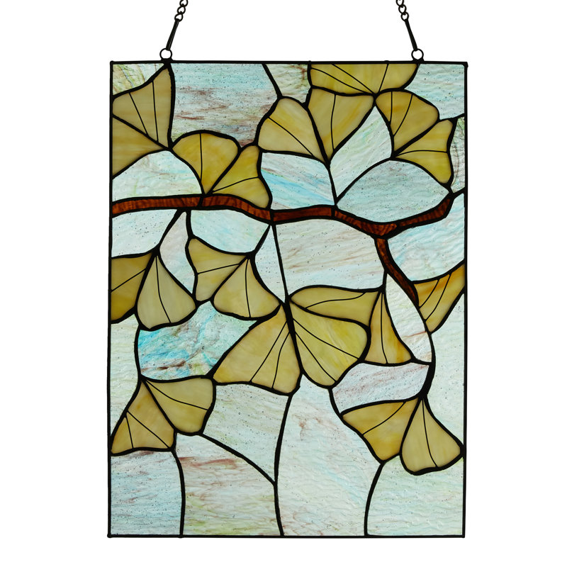 17.5"H Ginkgo Leaf-Stained Glass Window Panel