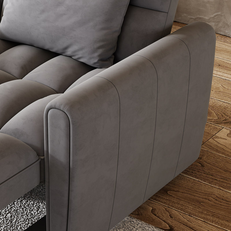 Versatile Foldable Sofa Bed with Adjustable Backrest and Pillows, Dark Grey Velvet