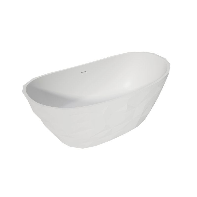 CASAINC 64" Oval Solid Surface Freestanding Soaking White Bathtub With Drain