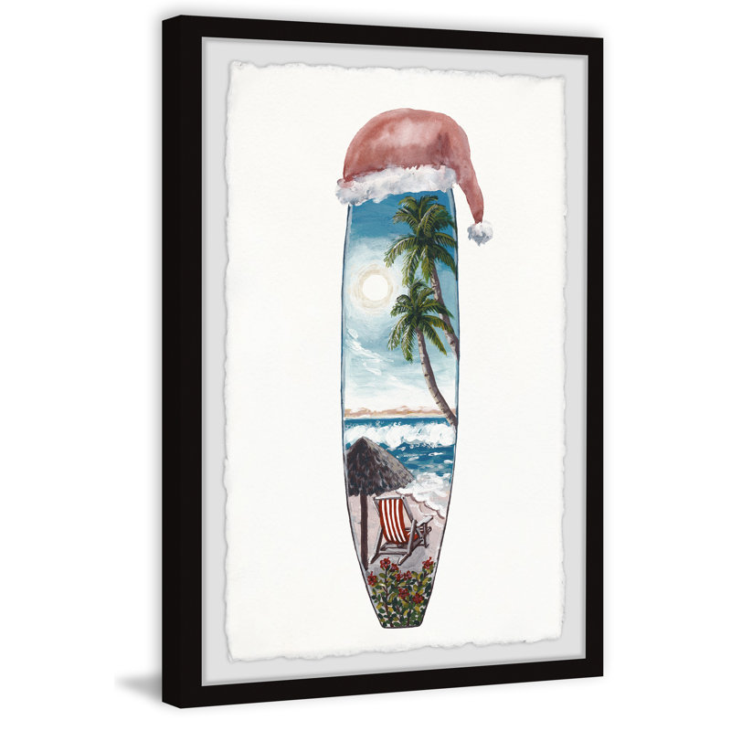 Christmas Surfboard - Single Picture Frame Painting, 45cm H x 38cm W x 3.81cm D