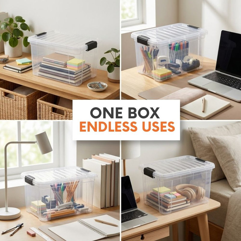 Superio 2,4 pte Mini bac de rangement transparent avec couvercle, boîte de rangement en plastique pour la maison, 2,4 pte
