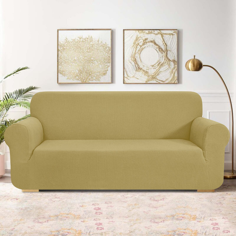 Box Cushion Slipcover, Beige Yellow, 104cm H x 235cm W x 107cm D