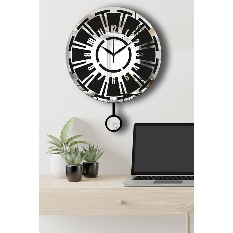Elegant Decorative Wall Clock, Silver & Black, 15.4 x 19.7 inches | 100% MDF with 0.1-inch Thickness, Acrylic Cover | Stylish Home Decor, Perfect for Living Room, Office, or Bedroom - Contemporary Design