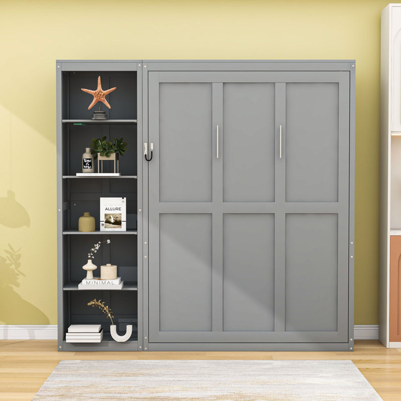 Lit escamotable avec tablettes Mcfeeters, Grand, gris