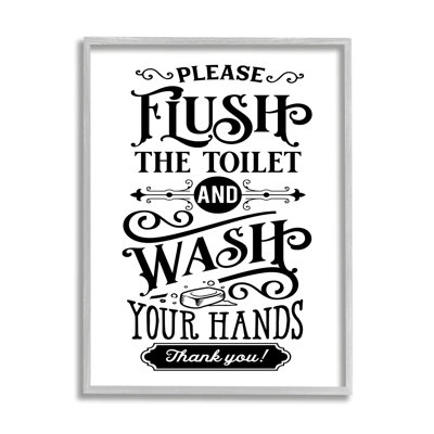 " Flush & Wash Hands Vintage Style Text Typography " by Lettered And Lined