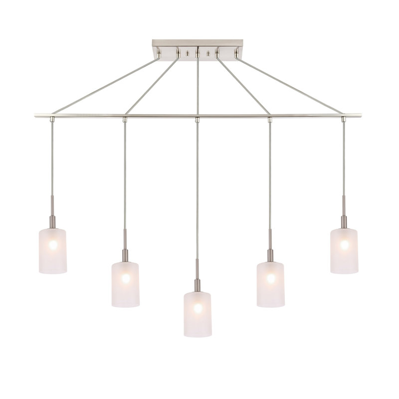 Luminaire suspendu linéaire à 5 lumières pour îlot de cuisine Herr, Nickel satiné