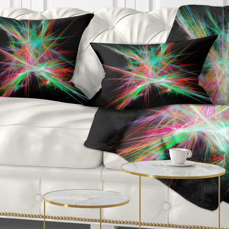 Spectre de lumière - Coussin décoratif à imprimé abstrait, Vert / noir