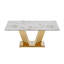 Table de cuisine rectangulaire en marbre 70 po avec base en acier inoxydable, design moderne, confortable pour 6 à 8 personnes, sièges de salle à manger 70 po Can Be A Coffee, or et blanc, présentation