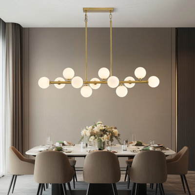 12 - Light 50" Dimmable Bubble Glass Sputnik Modern Linear Chandelier
