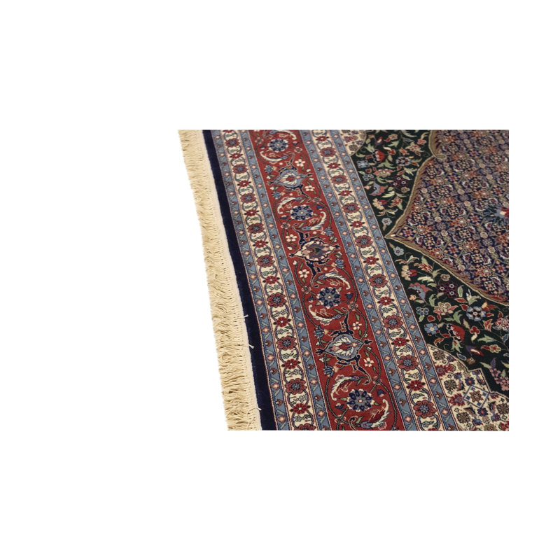 Tapis bleu marine et rouille de haute qualité noué à la main