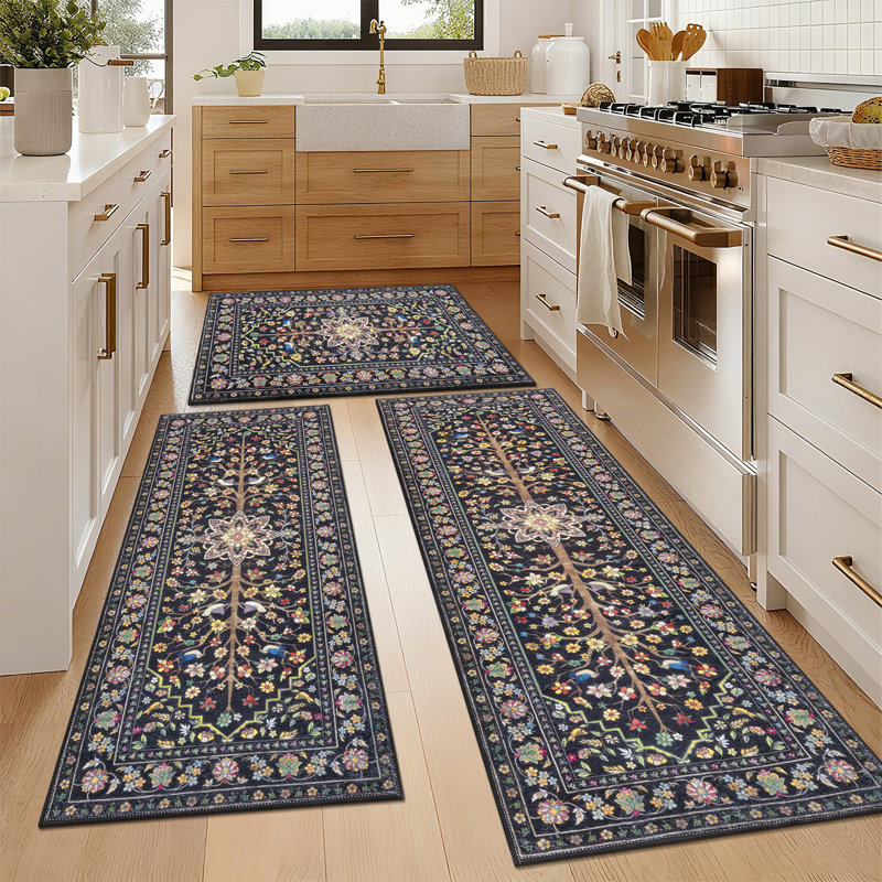 Machine Washable Non-Slip Kitchen Mat, Black/Red/Yellow