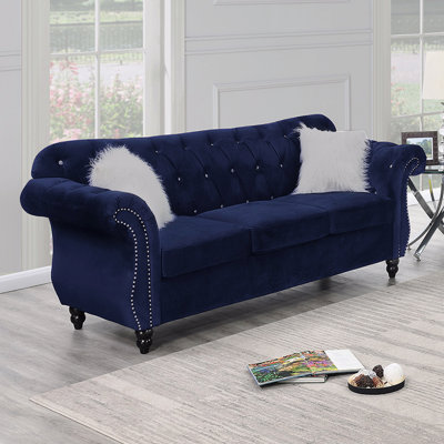 1Pc Indigo Velvet Sofa W Pillows Living Room Furniture Couch