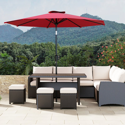 10'Patio Umbrella with Auto Tilt, 8 Ribs, Easy Crank, and Vented Canopy for Deck, Balcony, Porch, and Backyard, Red
