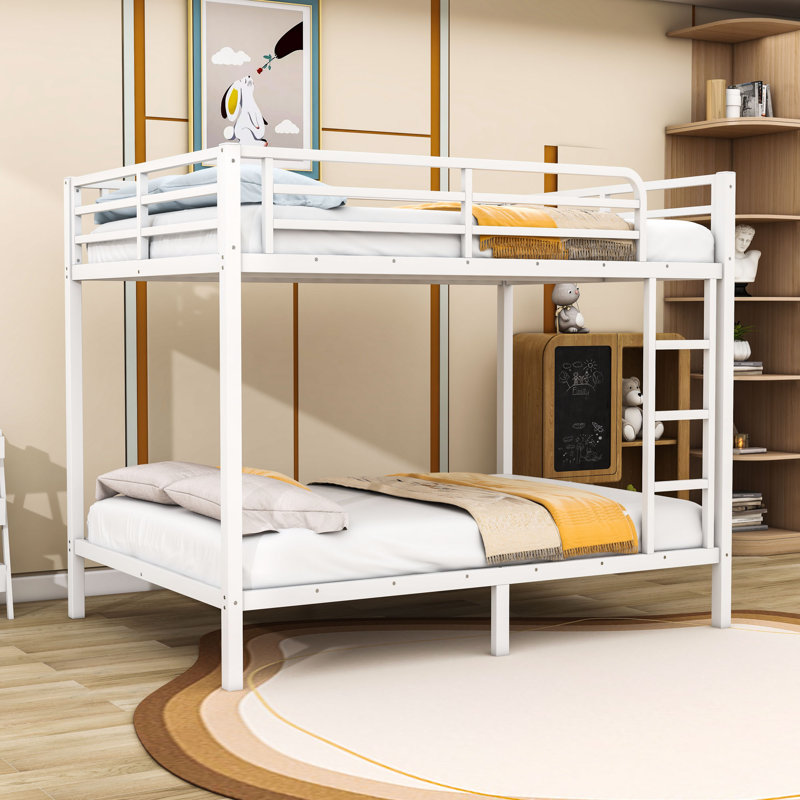 Metal Bunk Bed With Guardrails And Ladder, Full Over Full, White