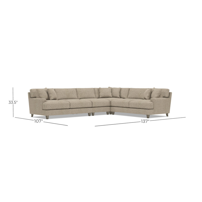 Mila Sectional, Light Brown Polyester, 33.5" H x 137" W x 107" D, Right Hand Facing