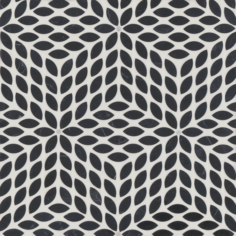 Carreau de mosaïque en marbre Celeste, Nero Marquina / Calacatta Losanna
