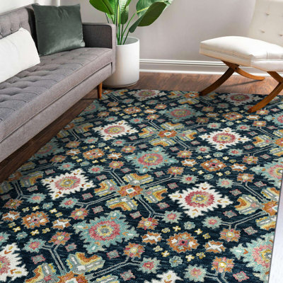 Tricity Traditional Navy Hand-Hooked Area Rug