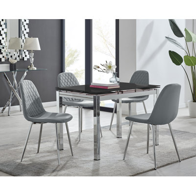 Tierra Modern Glass & Metal Extendable Dining Table Set & 6 Luxury Dining Chairs