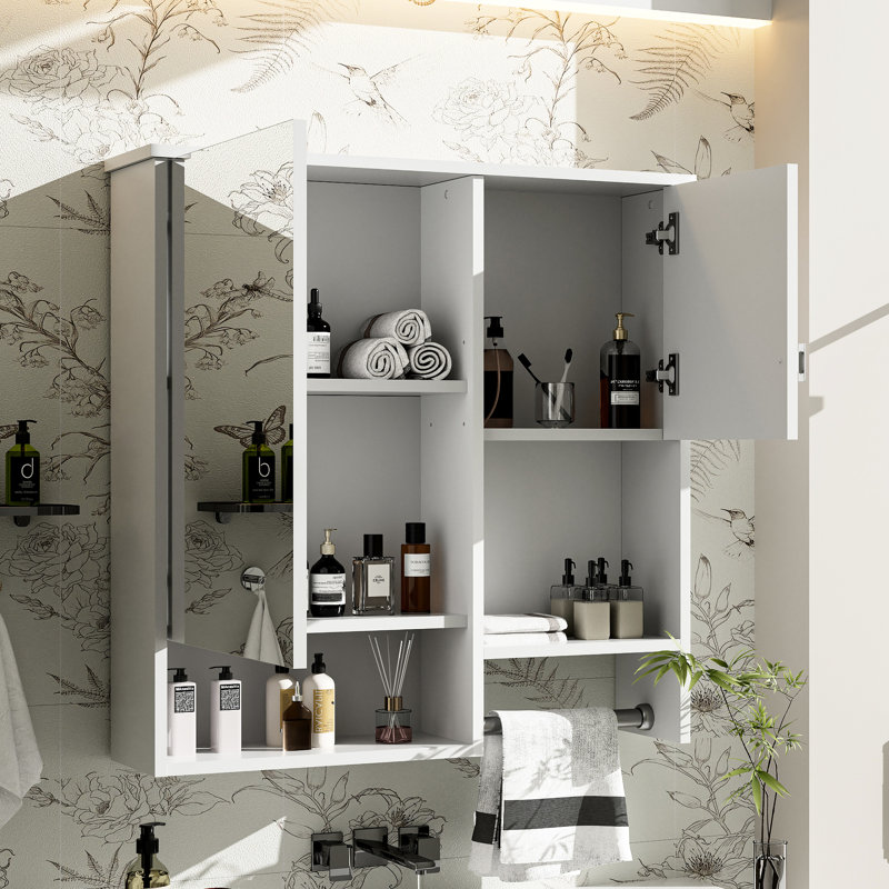 Armoire à pharmacie murale moderne pour la salle de bain, armoire de rangement murale pour la salle de bain avec miroir, armoire économiseur d'espace au-dessus de la toilette avec barre à serviettes
