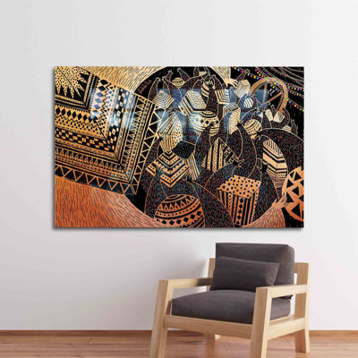 Artistic Geometric Pattern Glass Wall Decor Featuring An African Inspired Graffiti Art Design For An Exquisite Living Space Accent Piece