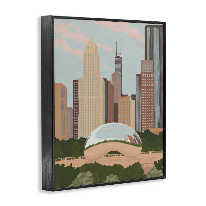 Giclée de Chicago Bean Cityscape, conception de Veronica Lara, Giclée noire de minuit encadrée, H 20 po x l 16 po
