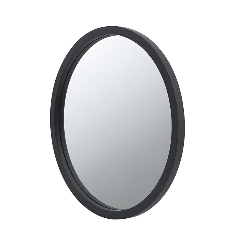 20" X 20" Circle Wall Mirror With Wooden Frame And Black Finish, Black