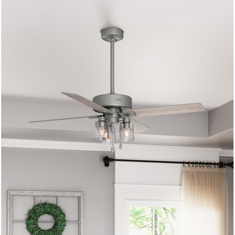 52" Pelston 4 - Blade Standard Ceiling Fan with Pull Chain and Light Kit Included, Matte Silver