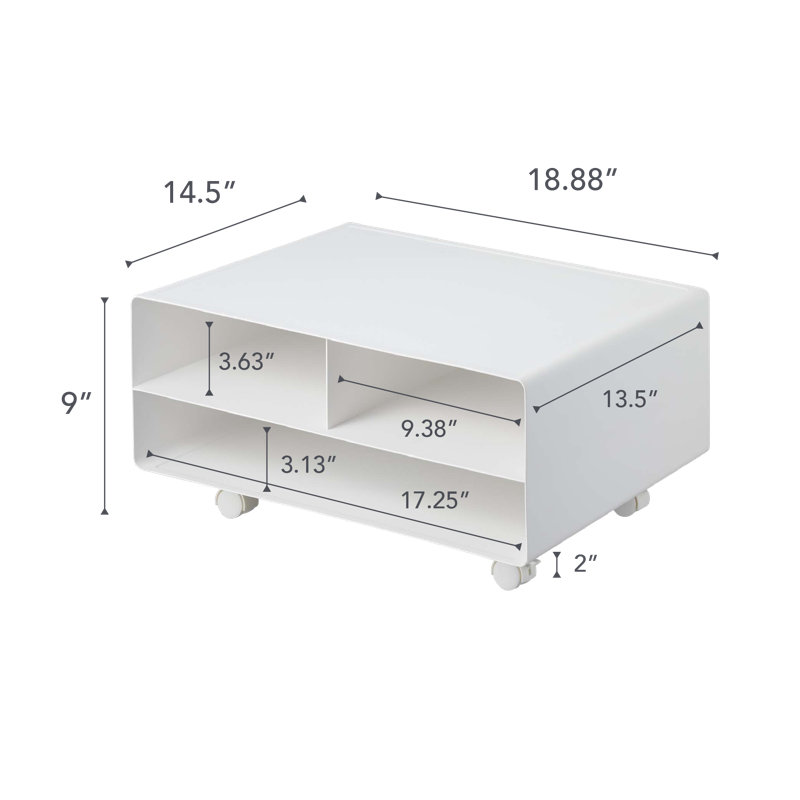 Yamazaki Modern White Steel Desktop Printer Stand with Wheels