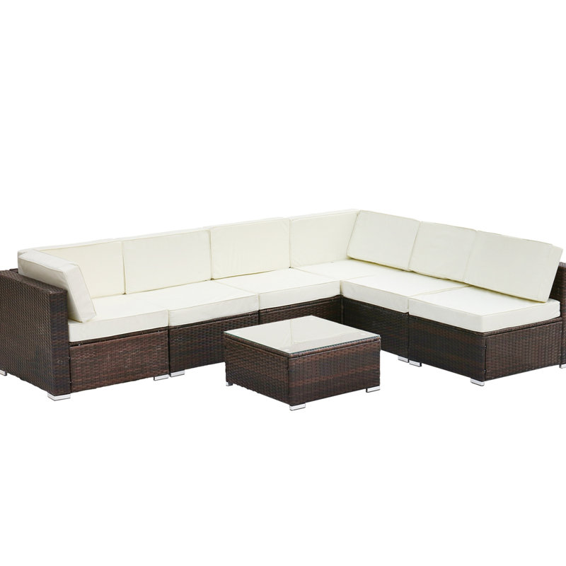 Eimie Rattan 6 - Person Seating Group with Cushions, Brown, White