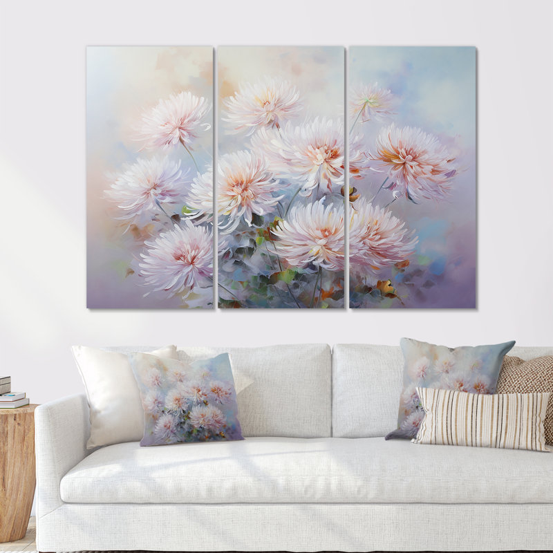 «Rose and Purple Chrysanthemums Bloom I», ensemble de reproductions d'art mural, Toile tendue, H 40 po x l 60 po x P 1 po