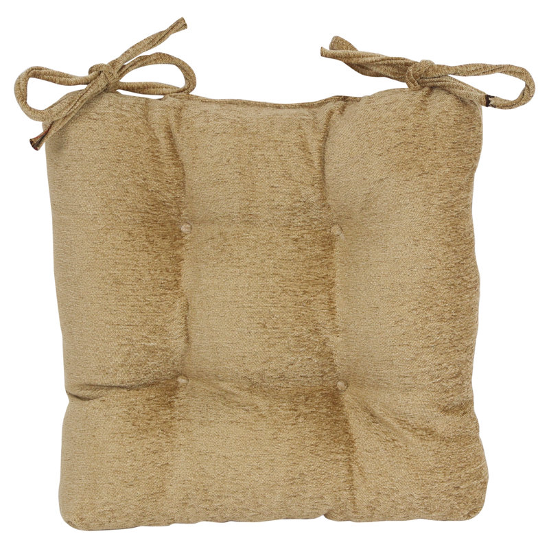 16-Inch Square Jacquard Chenille Tufted Chair Cushions, Tan