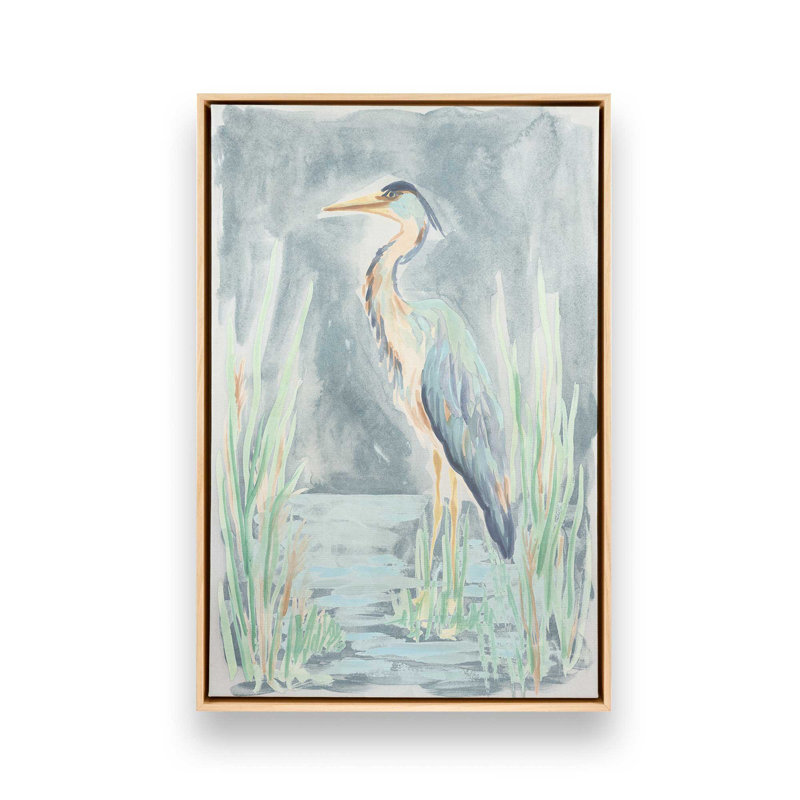 «Teal Heron Lagoon II» par June Erica Vess, reproduction d'art, H 48 po x l 36 po, Tanné