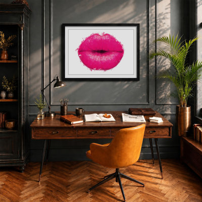 Hot Pink Lips In Abstract - Painting