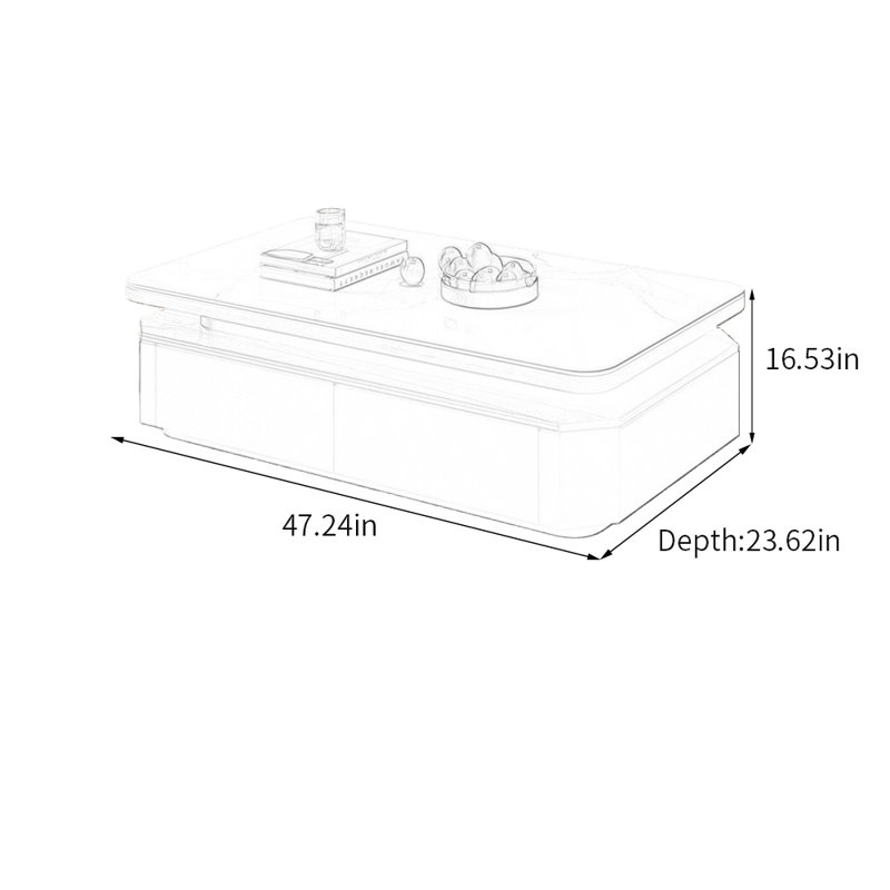 Table basse Minimalist Storage, H 16,53 po x l 47,24 po x P 23,62 po, Blanc / Gris, Noir