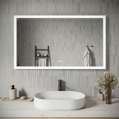 Miroir de salle de bain rectangulaire à DEL sans cadre avec désembueur Streamline, intensité variable, changement de température de couleur