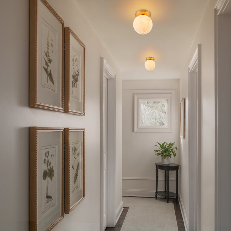 Plafonnier semi-encastré 1 lumière avec verre albâtre