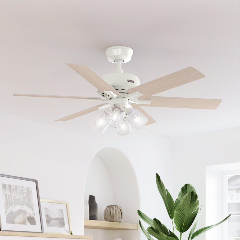 Hunter 52 Inch Fonthill ENERGY STAR® Hunterexpress Ceiling Fan With Lights And Remote, Gray Wood, Brushed Nickel