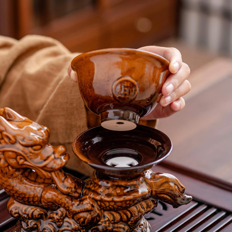 Théière en céramique avec infuseur théière semi-automatique avec 8 tasses dégradé de couleur (Dragon - B)