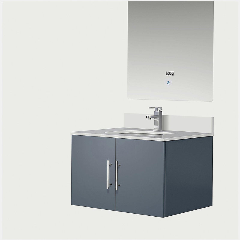 Lavabo de baignoire avec robinet et miroir à DEL, Gris, 30"