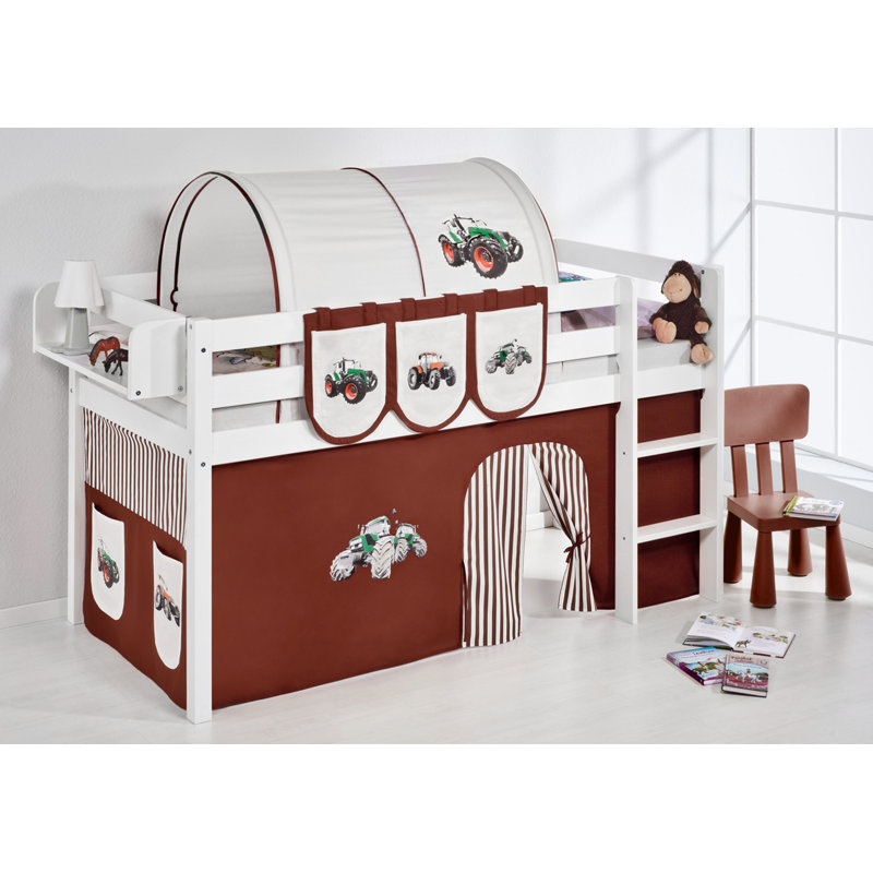 Trecker Mid Sleeper Bed with Curtain, Blue, Single (3'), White