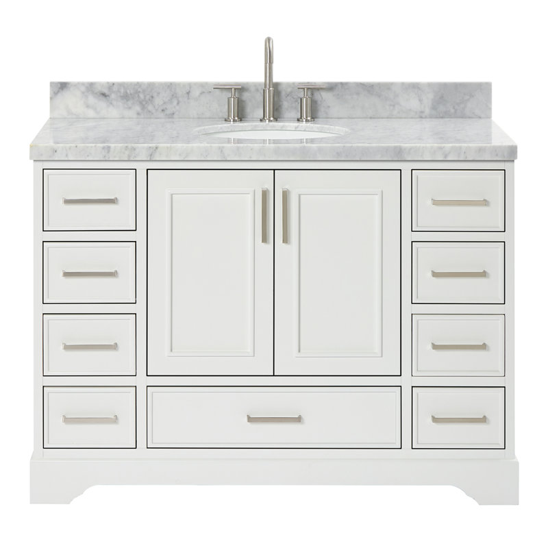49'' Single Bathroom Vanity with Carrara Marble Top, White