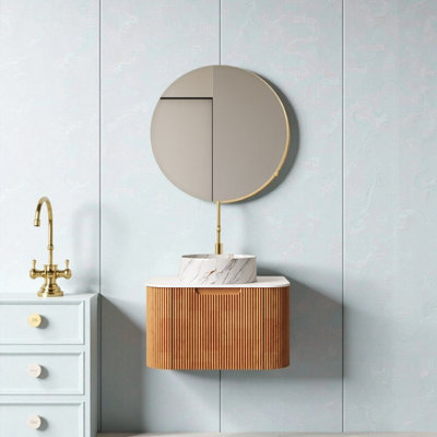 24" Floating Bathroom Vanity with Ceramic Sink, Wall-Mounted Modern Storage Cabinet & Soft-Close Drawer, Natural Woodgrain Design
