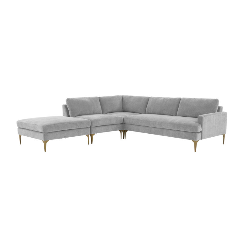 Seabrook 106.5" Wide Velvet Corner Sectional with Ottoman, Left Hand Facing, Gray