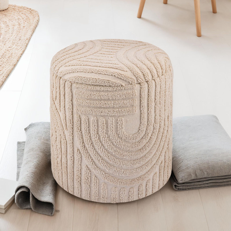 Decorative Stool with Storage Space, Round, 40 x 45cm, Beige, Boho