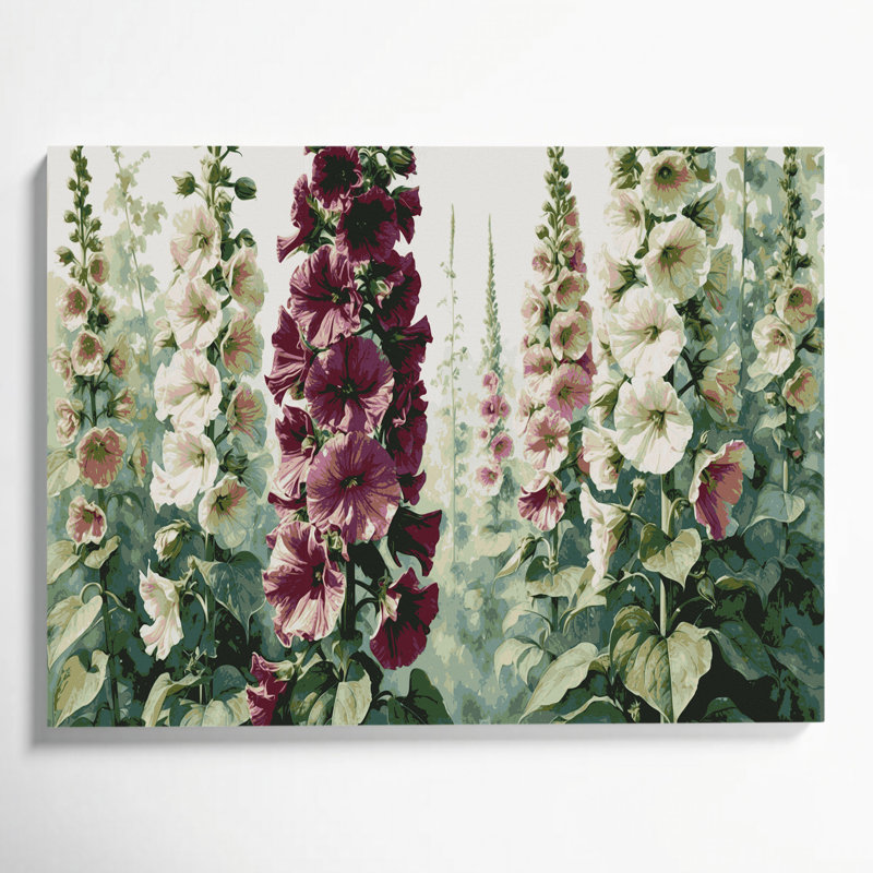 Art mural sur toile Botanical Hollyhock, H 11 po x l 14 po