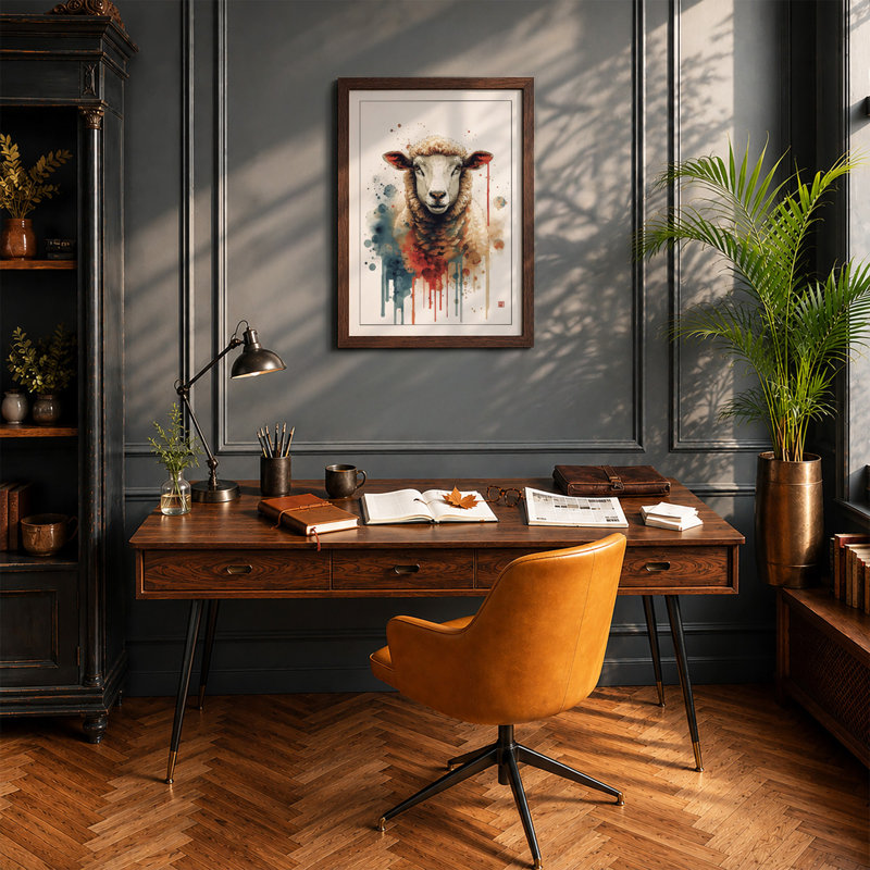 Sheep In Abstraction Eclectic - Print, Walnut, A4 - 29.7 x 21.0 cm